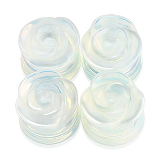 Opalite Rose Single Side Double Flared Plugs - Pair