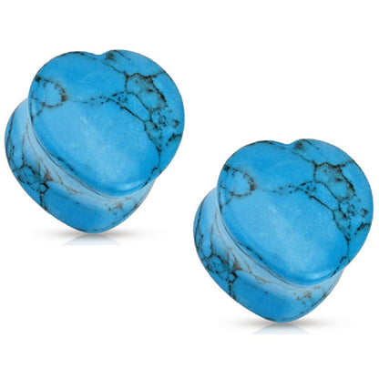 Heart Carved into Turquoise Stone Saddle Fit Plugs - Pair