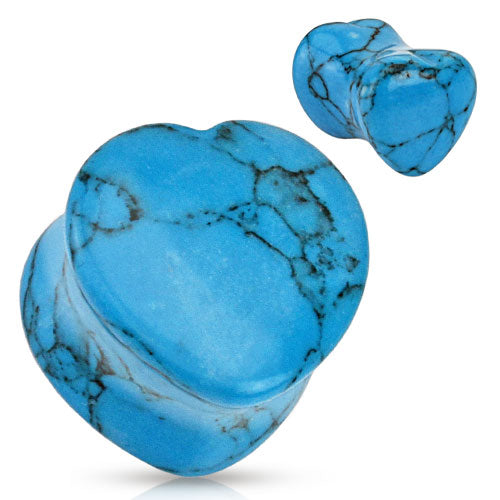 Heart Carved into Turquoise Stone Saddle Fit Plugs - Pair