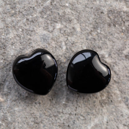 Natural Black Onyx Heart Shaped Saddle Plug Gauges
 - Pair