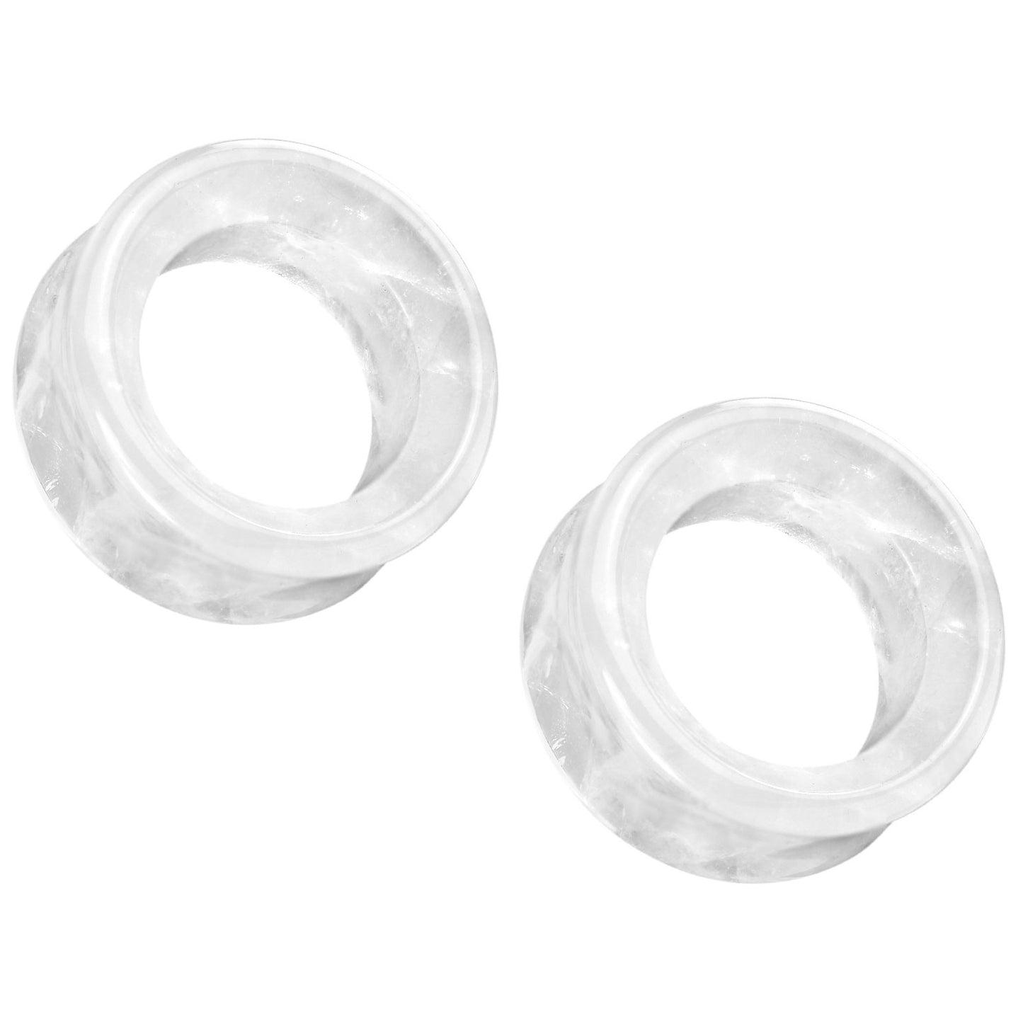 Cloudy Quartz Stone Double Flared Tunnels - Pair