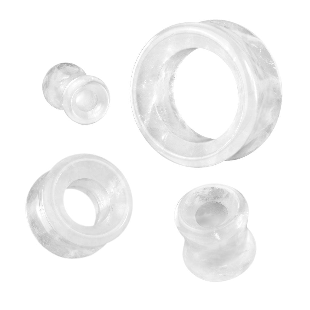 Cloudy Quartz Stone Double Flared Tunnels - Pair