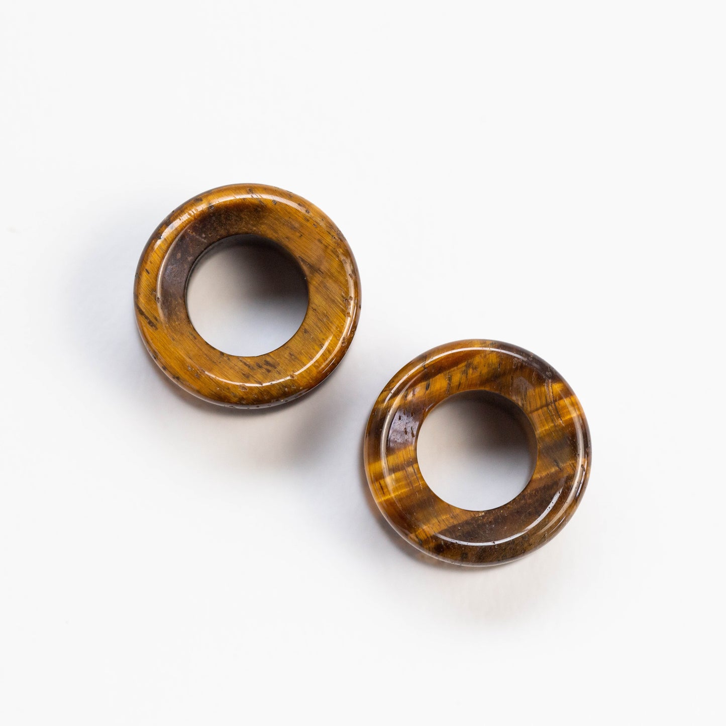 Tiger Eye Stone Double Flared Saddle Tunnels - Pair