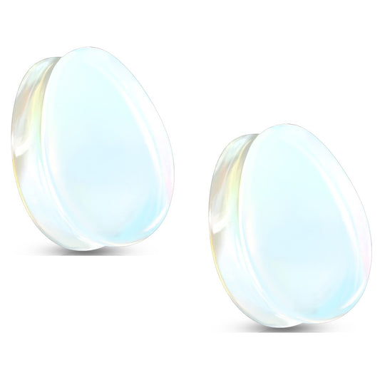 Opalite Double Flared Tear Drop Plugs - Pair