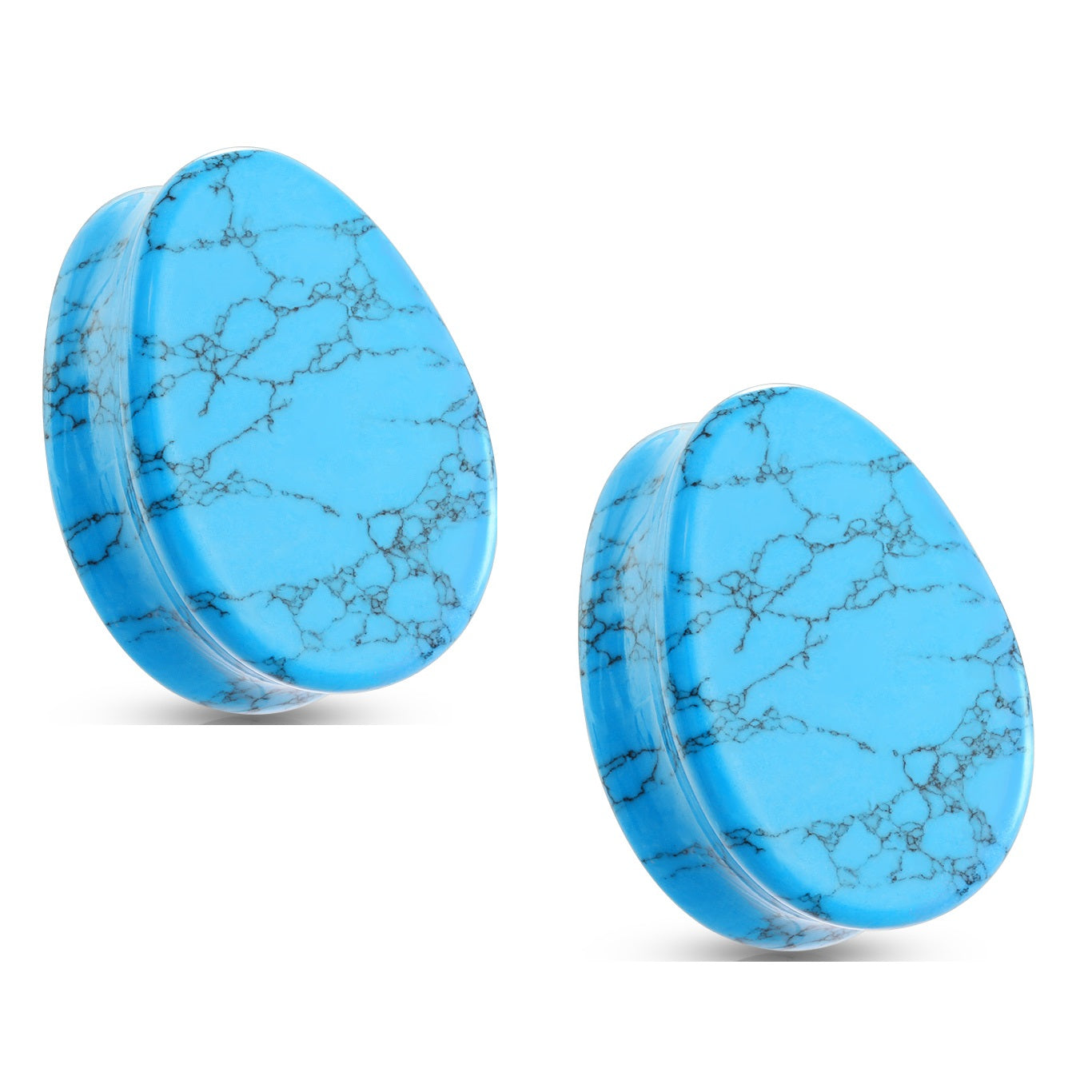 Turquoise Stone Double Flared Tear Drop Plugs - Pair