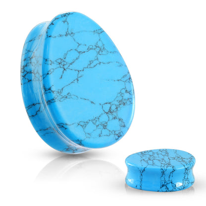 Turquoise Stone Double Flared Tear Drop Plugs - Pair