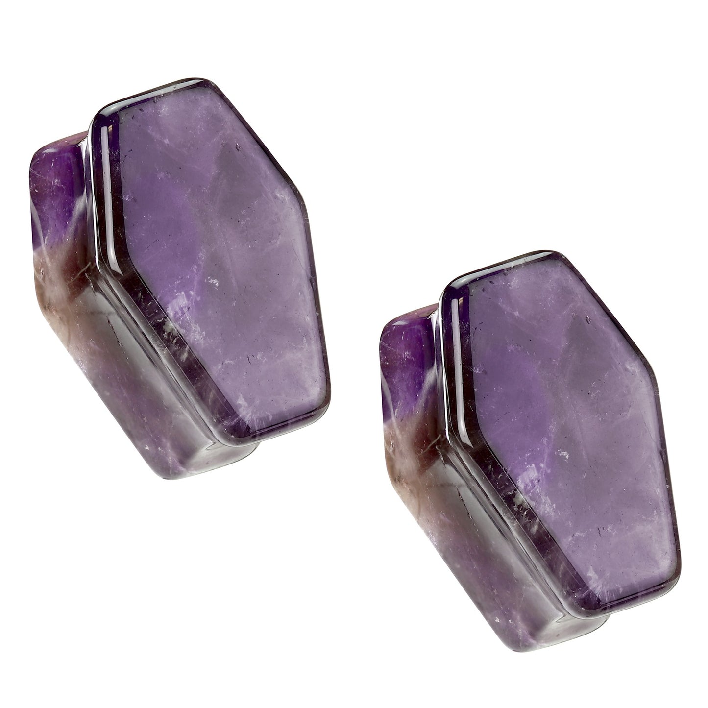 Coffin Shaped Amethyst Stone Double Flared Plugs - Pair