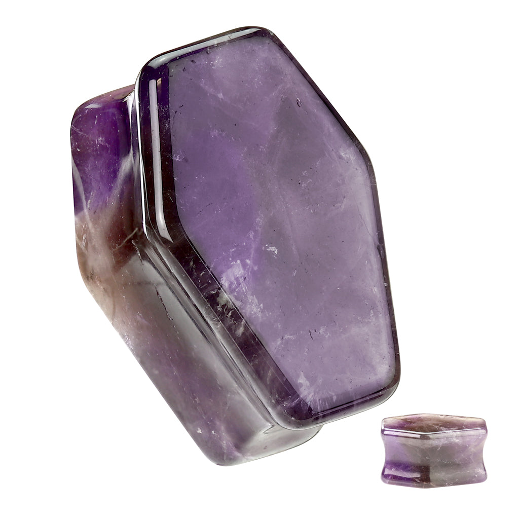 Coffin Shaped Amethyst Stone Double Flared Plugs - Pair