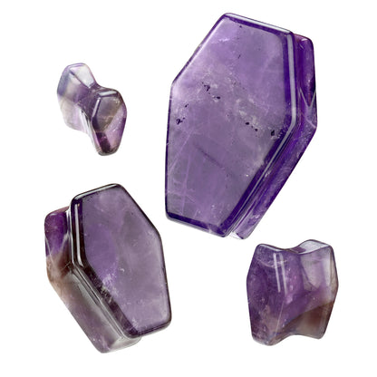 Coffin Shaped Amethyst Stone Double Flared Plugs - Pair