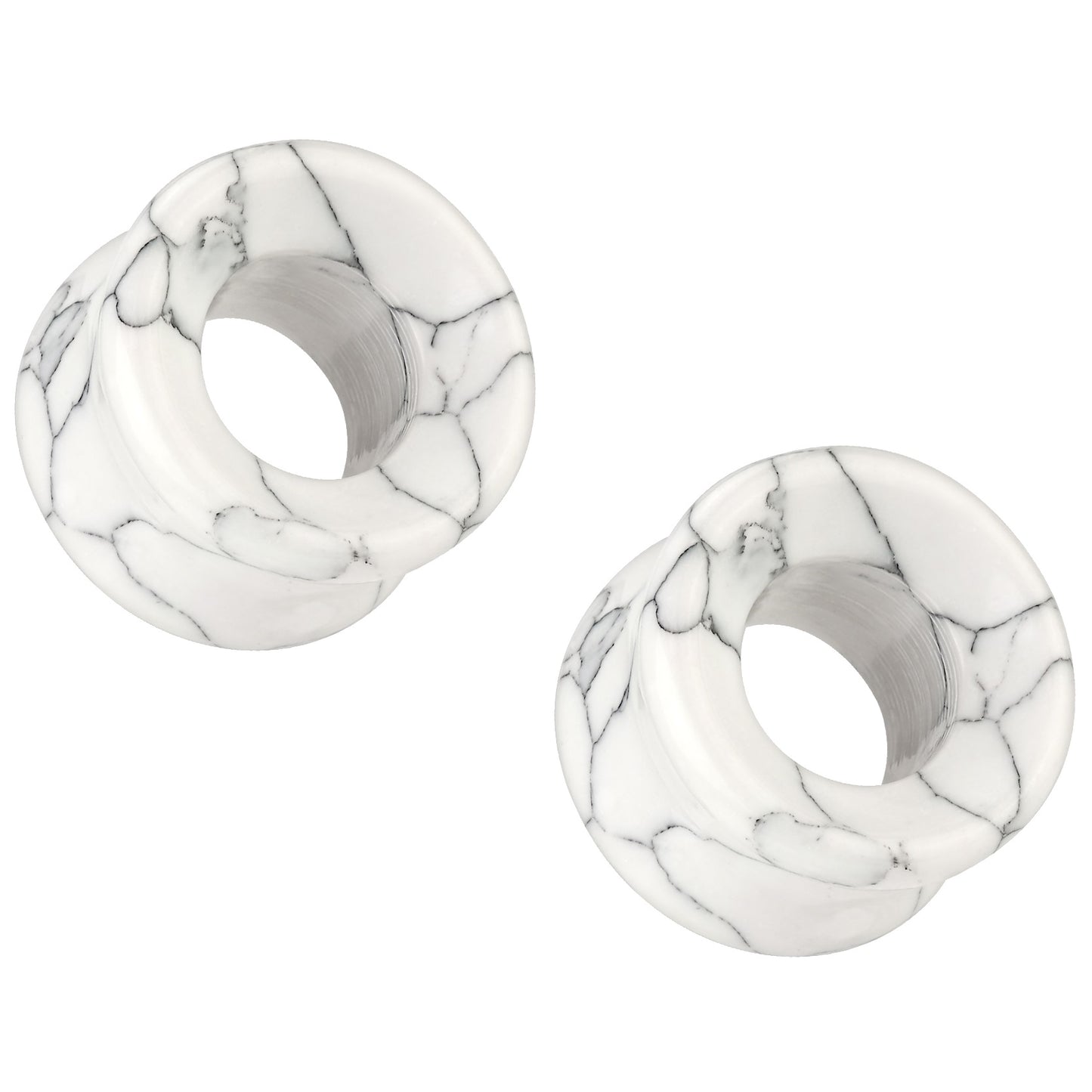 White Turquoise Synthetic Stone Double Flared Tunnels - Pair