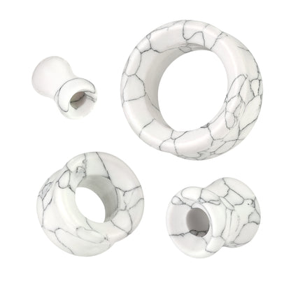 White Turquoise Synthetic Stone Double Flared Tunnels - Pair