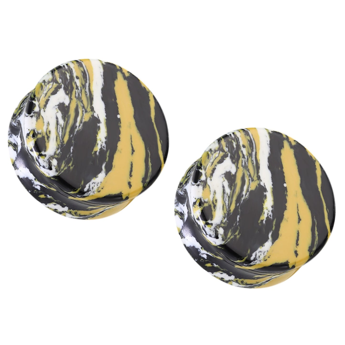 Yellow, Black, and White Turquoise Stone Double Flared Plug Gauges - Pair