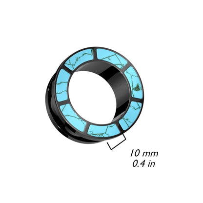 Turquoise Rimmed Screw Fit Tunnels - Stainless Steel - Pair