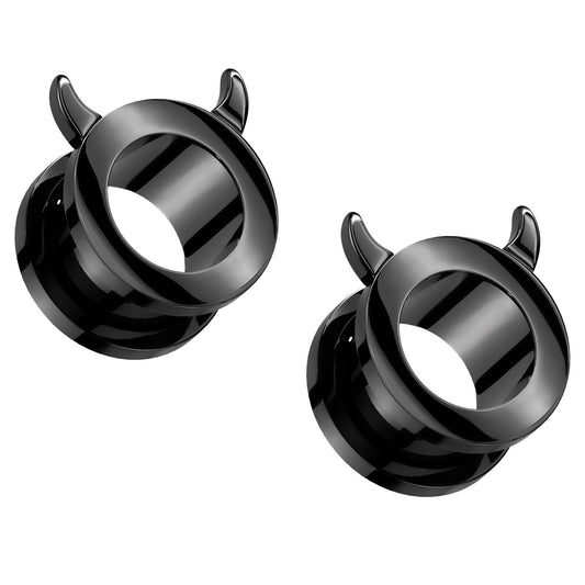 Black PVD Devil Horn Rim Screw Fit Tunnels - 316L Stainless Steel - Pair