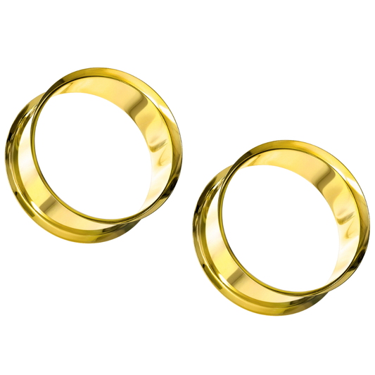 Gold PVD Coated 316L Stainless Steel Double Flared Tunnels - Pair