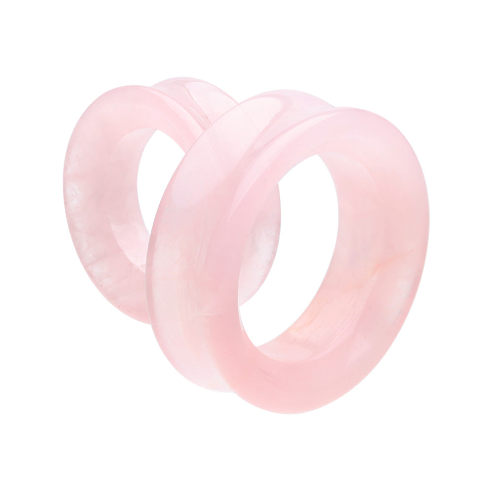 Large Gauge Pink Rose Quartz Stone Double Flared Tunnels - Pair