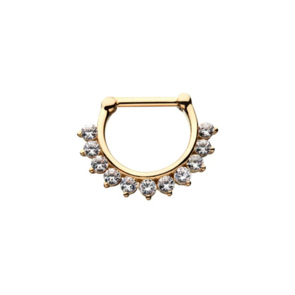 Prong Set CZ Gems Septum Clicker Ring - 14kt Yellow Gold