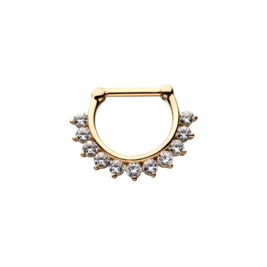 Prong Set CZ Gems Septum Clicker Ring - 14kt Yellow Gold