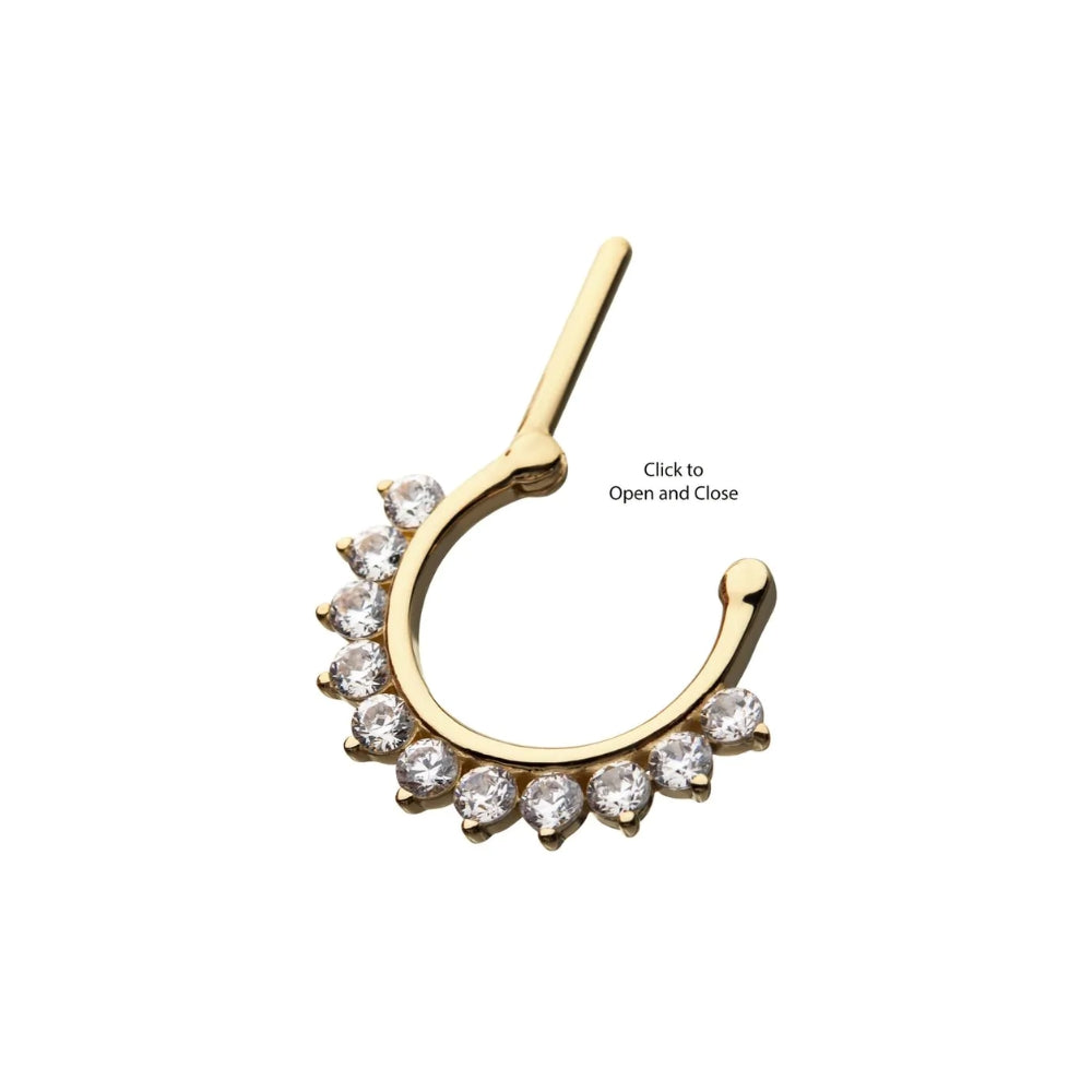 Prong Set CZ Gems Septum Clicker Ring - 14kt Yellow Gold