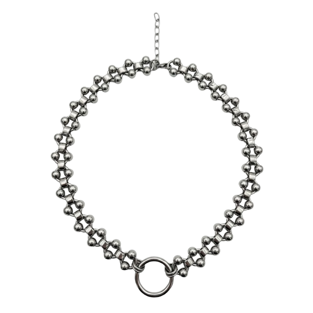 Ring Center Ball Chain Necklace - Stainless Steel