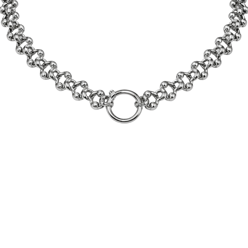 Ring Center Ball Chain Necklace - Stainless Steel