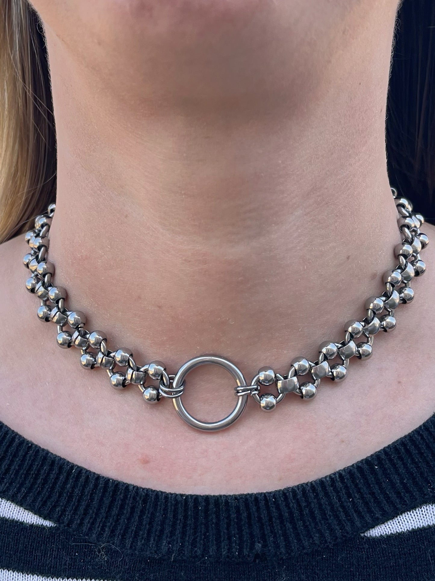 Ring Center Ball Chain Necklace - Stainless Steel