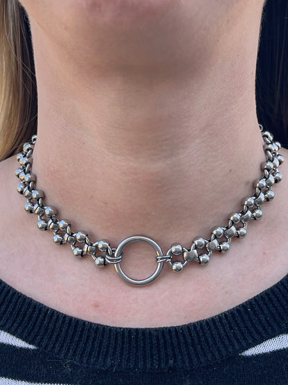 Ring Center Ball Chain Necklace - Stainless Steel