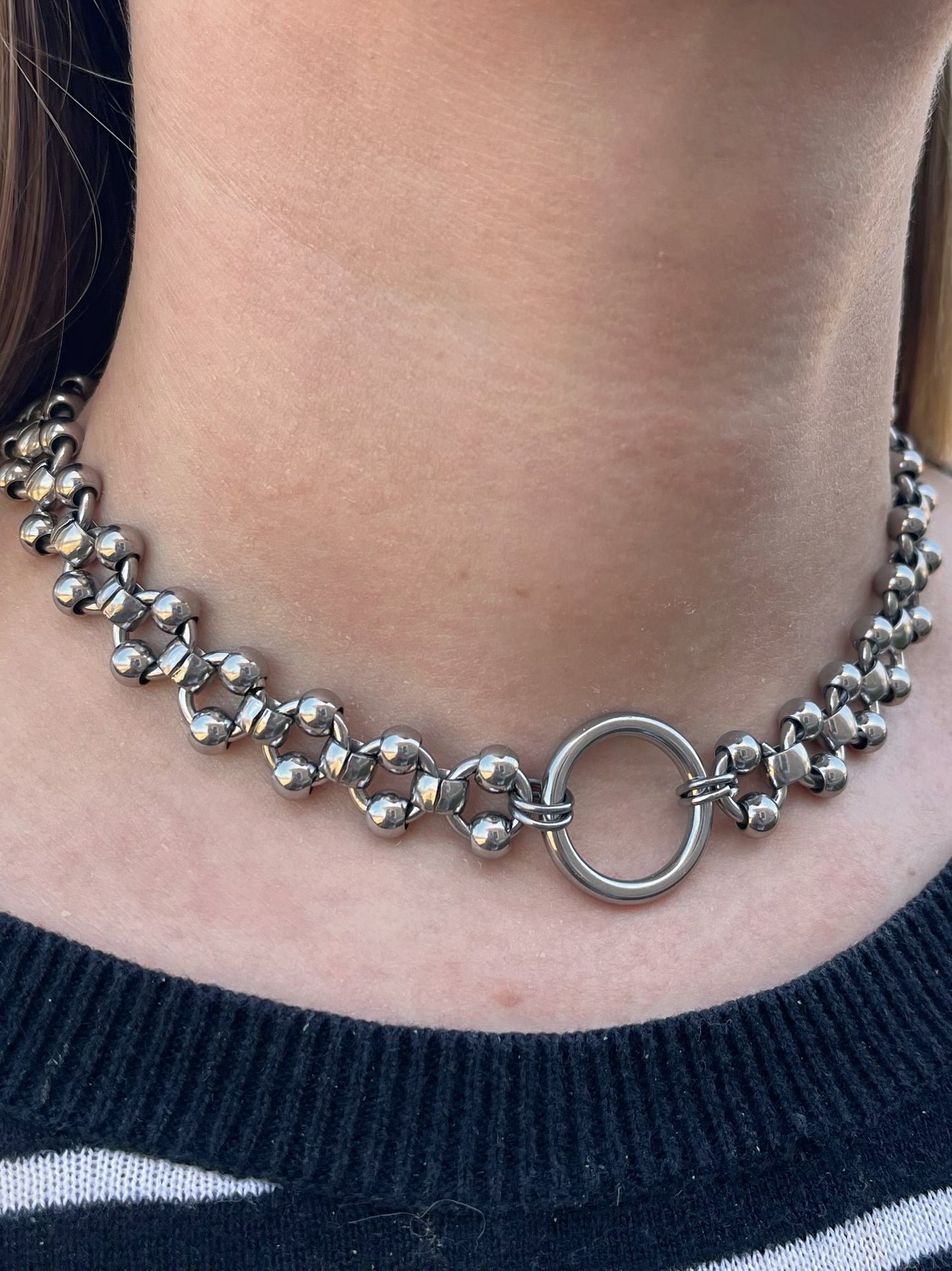 Ring Center Ball Chain Necklace - Stainless Steel