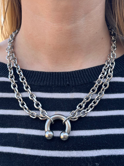 Horseshoe Barbell Chain Necklace - Stainless Steel