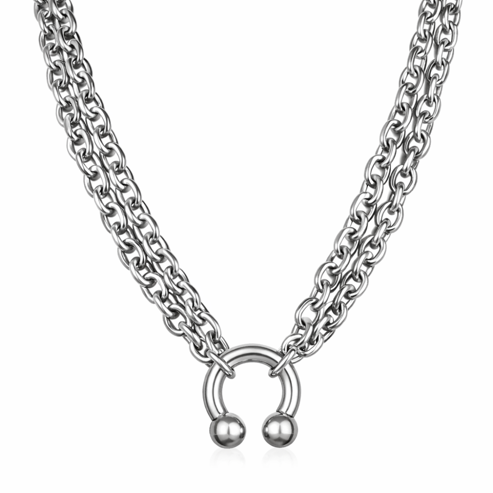Horseshoe Barbell Chain Necklace - Stainless Steel