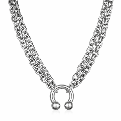Horseshoe Barbell Chain Necklace - Stainless Steel