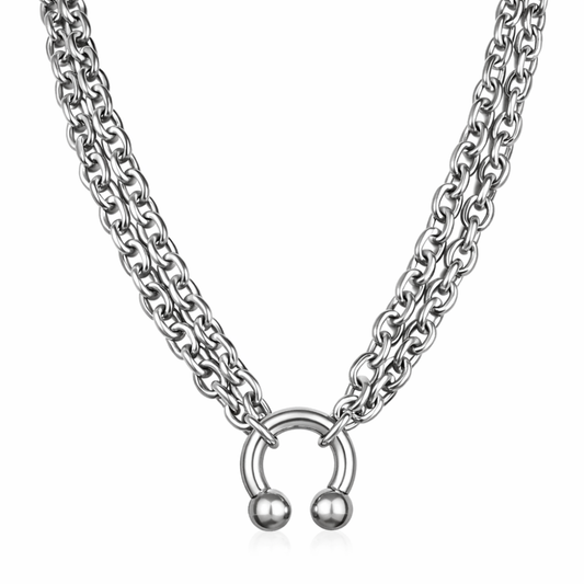 Horseshoe Barbell Chain Necklace - Stainless Steel