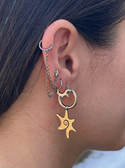 Spiral Sun Dangling Hoop Earrings - Pair - Stainless Steel