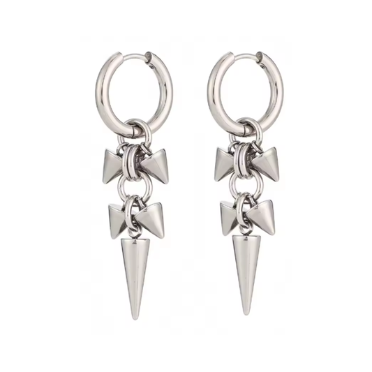 Gothic Spike Dangling Hoop Earrings - Pair - Stainless Steel