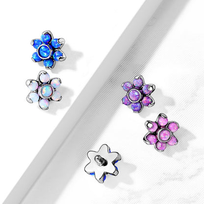 Synthetic Opal Flower Internally Threaded Dermal Anchor Top - Stainless Steel