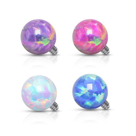 Set of 4 Synthetic Opal Ball Internally Threaded Dermal Anchor Tops - Stainless Steel