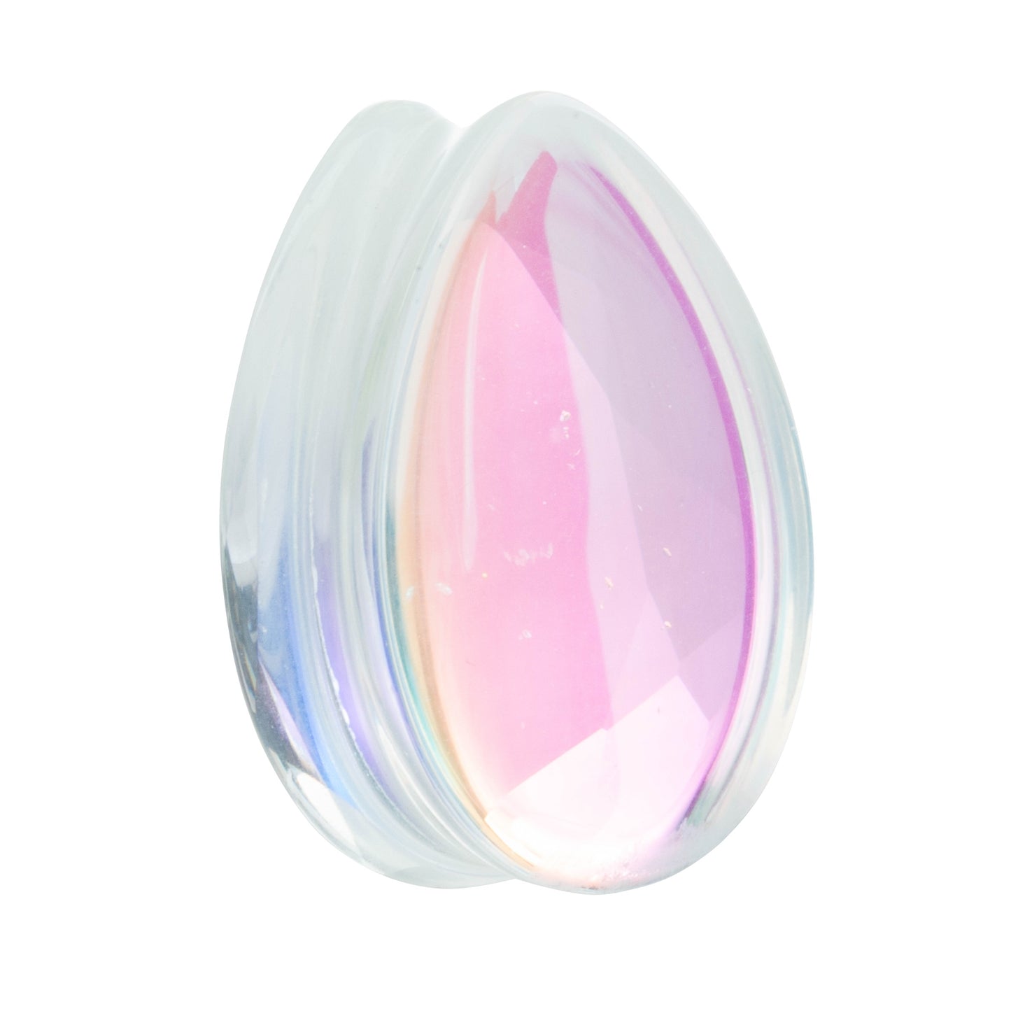 Teardrop Shaped Iridescent Glass Faceted Double Flared Plugs - Pair