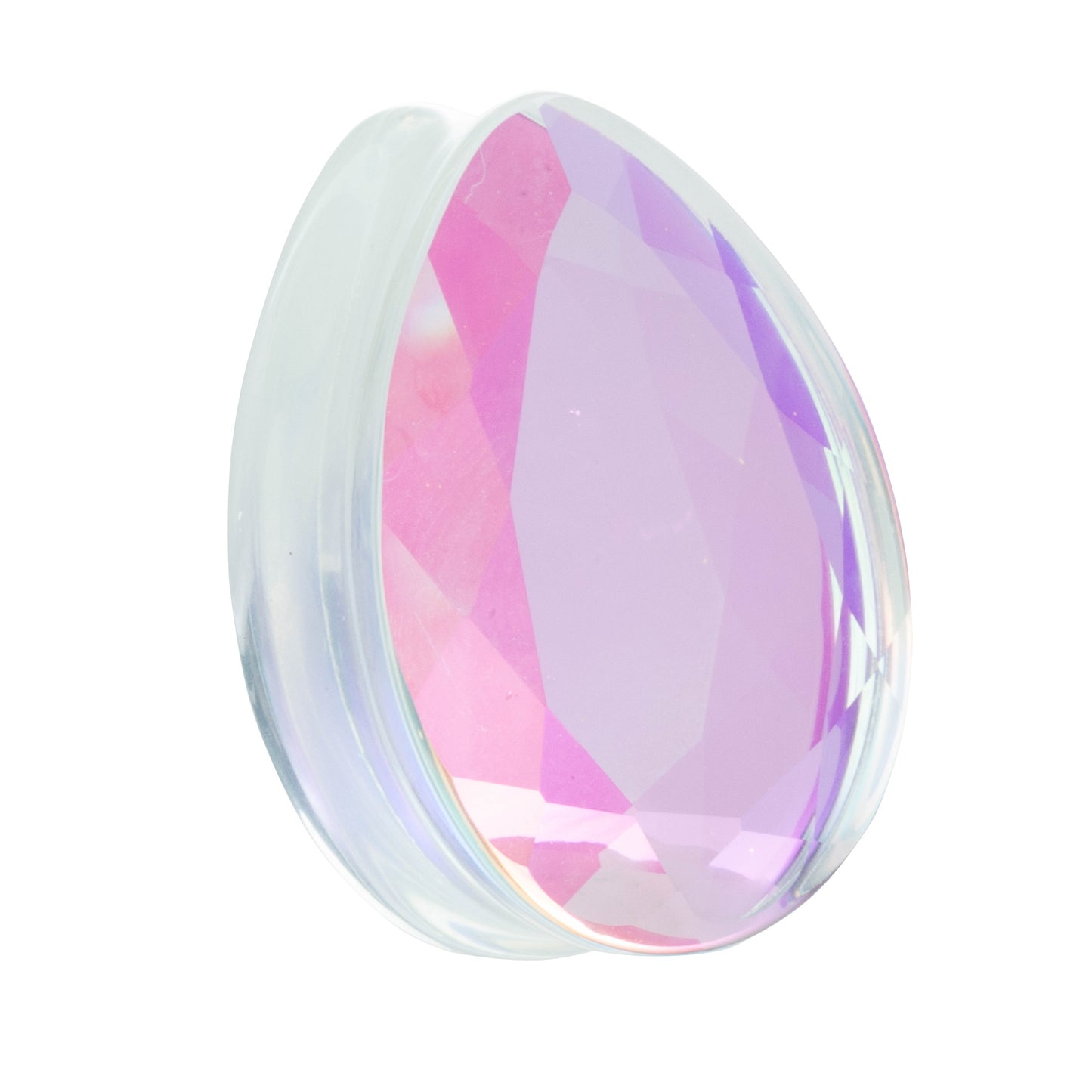 Teardrop Shaped Iridescent Glass Faceted Double Flared Plugs - Pair