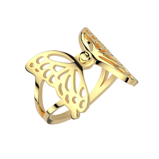 Hollow Butterfly Cutout Ring - Gold IP 316L Stainless Steel