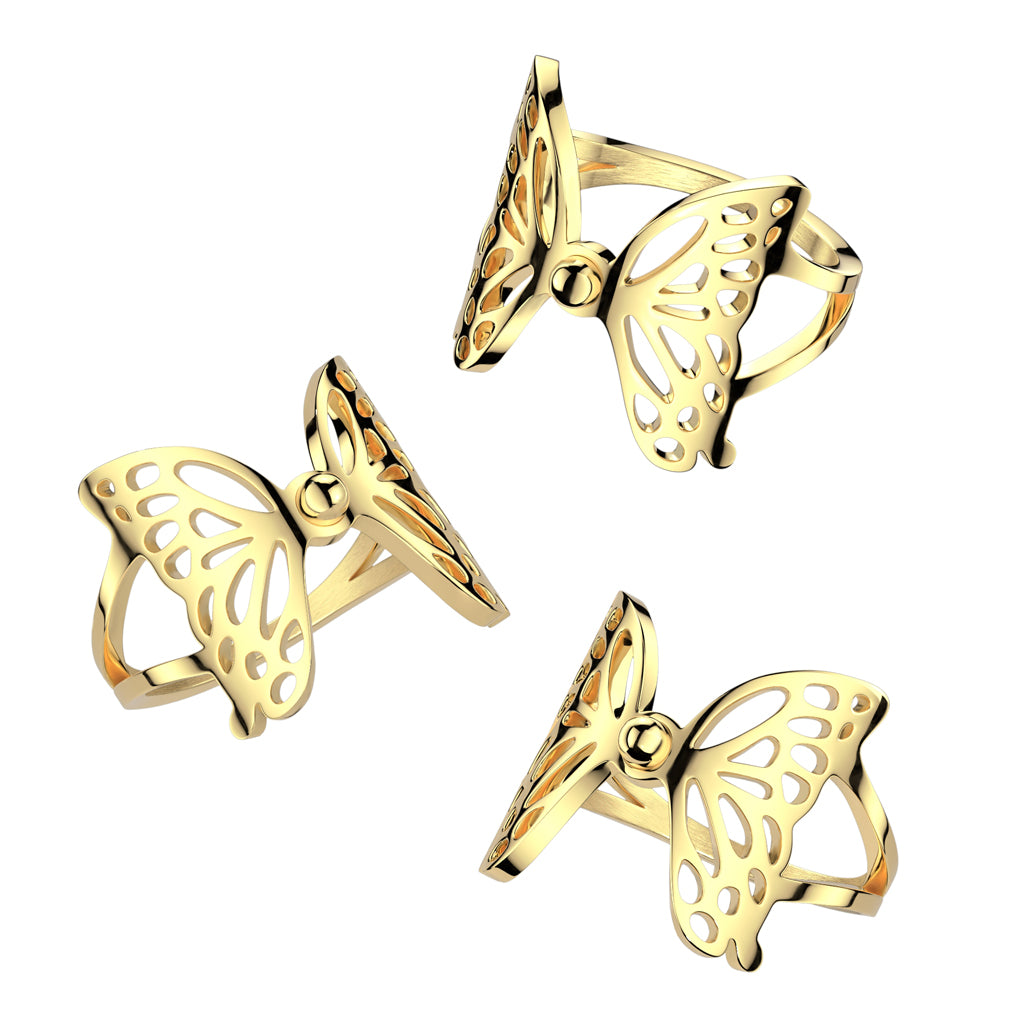 Hollow Butterfly Cutout Ring - Gold IP 316L Stainless Steel