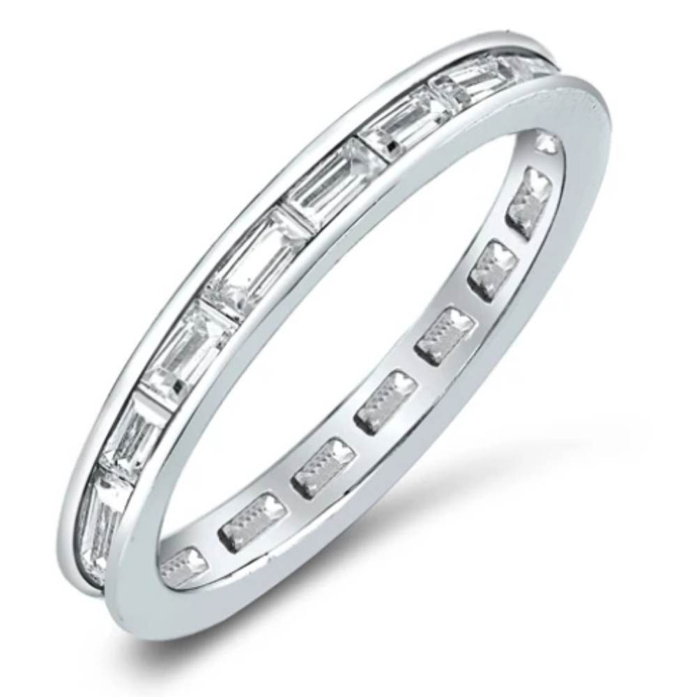Baguette CZ Crystal Lined Ring - 925 Sterling Silver