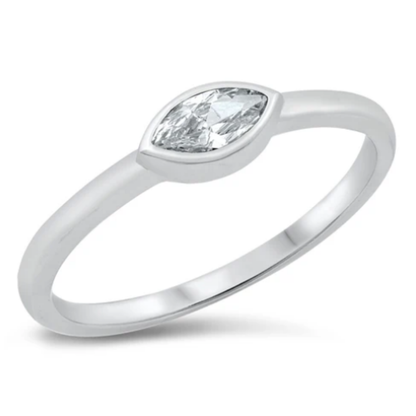 Sideways CZ Crystal Marquise Ring - 925 Sterling Silver