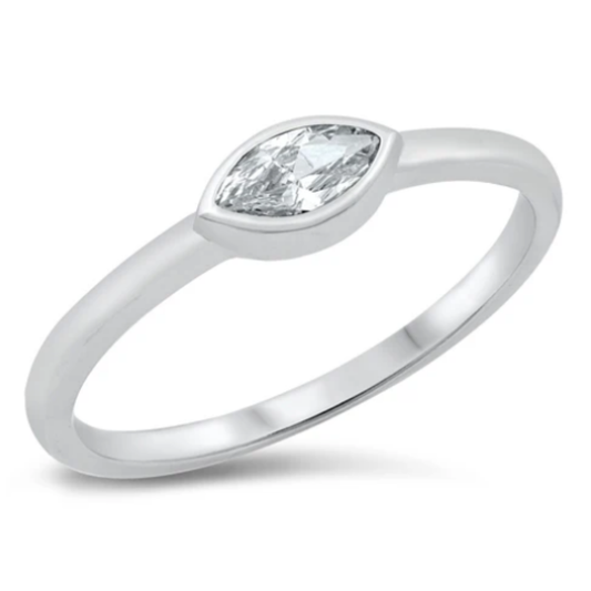 Sideways CZ Crystal Marquise Ring - 925 Sterling Silver