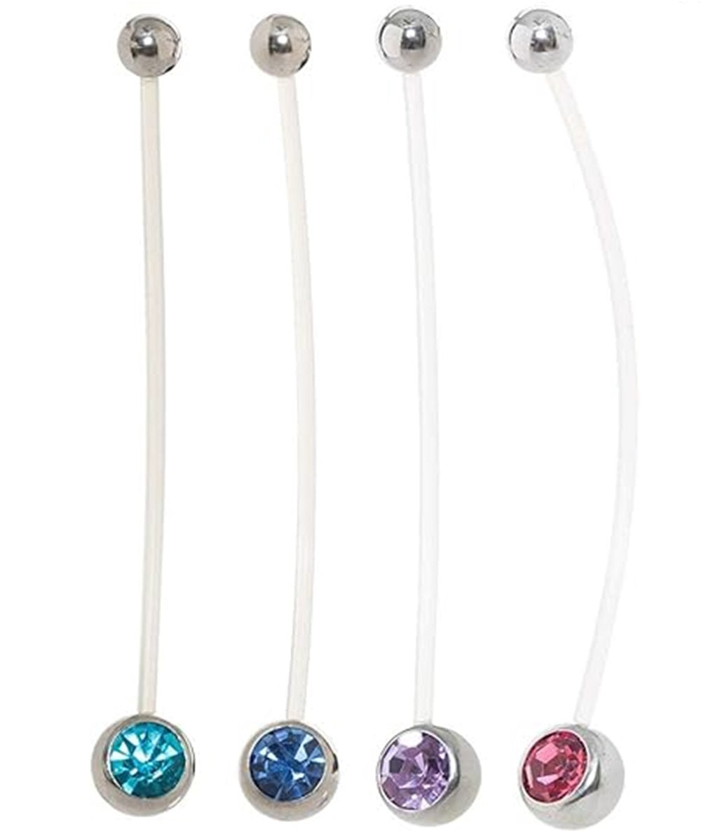 Bezel Set CZ Crystal Maternity Pregnancy Belly Button Ring Retainer - Bioflex