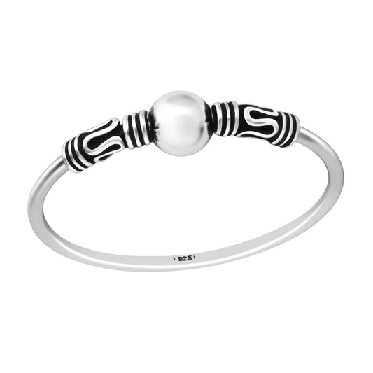Ball Center Bali Ring - Oxidized 925 Sterling Silver