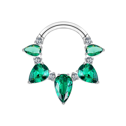 Green Pear Shaped CZ Crystal Lined Hinged Segment Clicker Ring - ASTM F-136 Implant Grade Titanium