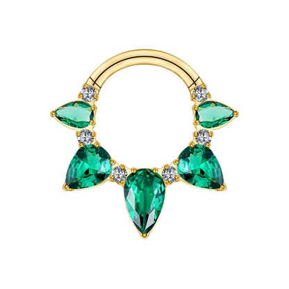 Green Pear Shaped CZ Crystal Lined Hinged Segment Clicker Ring - ASTM F-136 Implant Grade Titanium