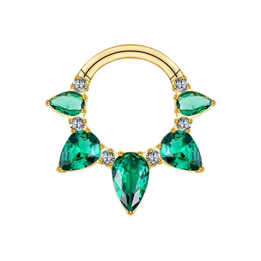 Green Pear Shaped CZ Crystal Lined Hinged Segment Clicker Ring - ASTM F-136 Implant Grade Titanium