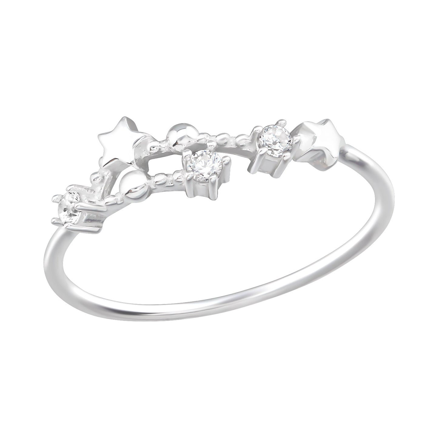 Gemini CZ Crystal Zodiac Sign Constellation Ring - 925 Sterling Silver