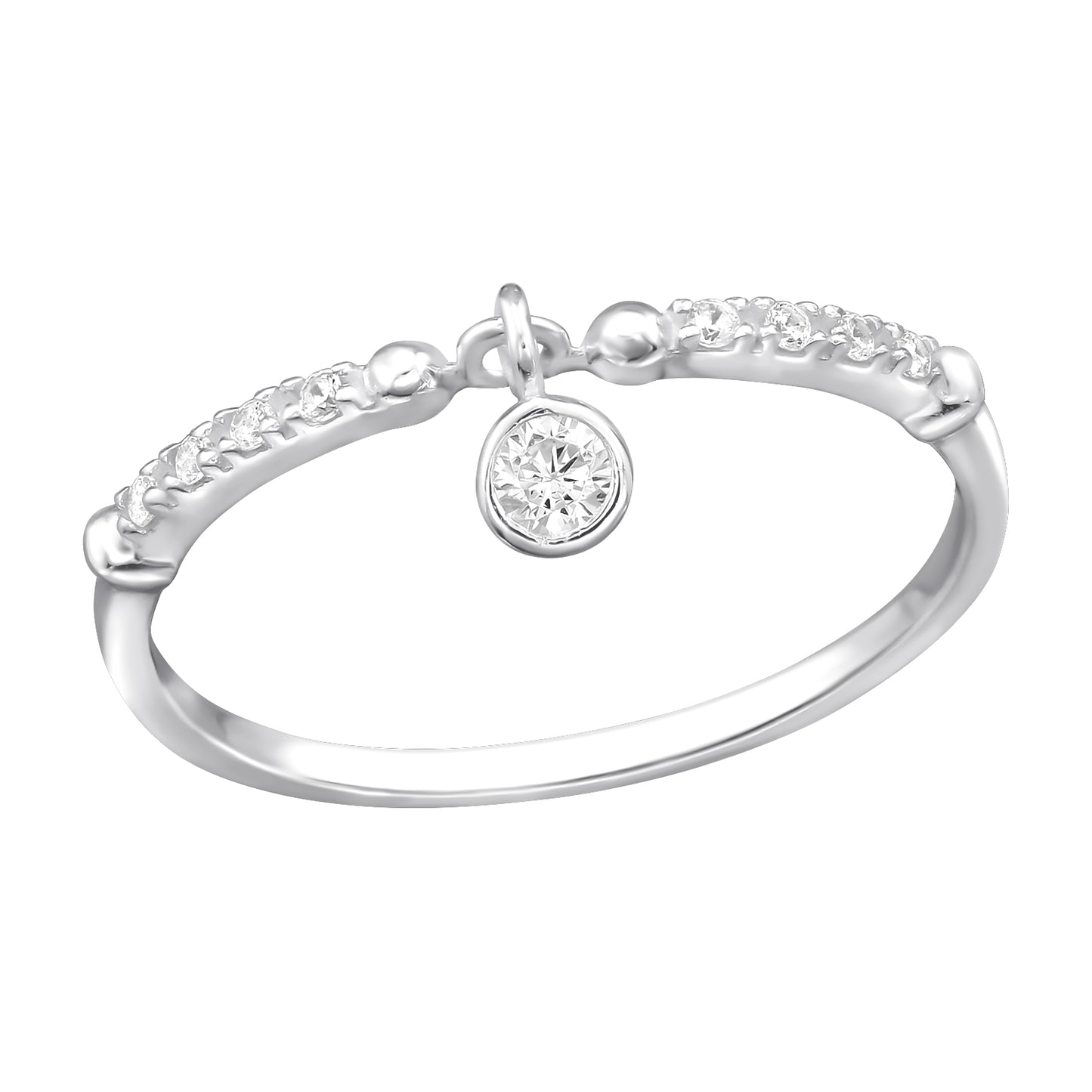 CZ Crystal Lined Dangling Gem Ring - 925 Sterling Silver